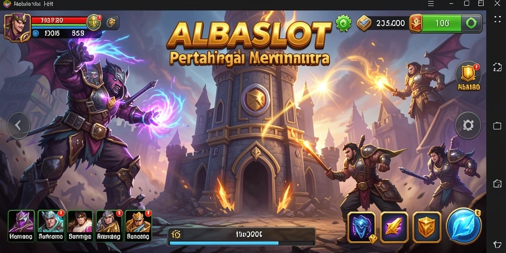Tampilan gameplay menakjubkan dalam ALBASLOT saat pertahanan menara beraksi.