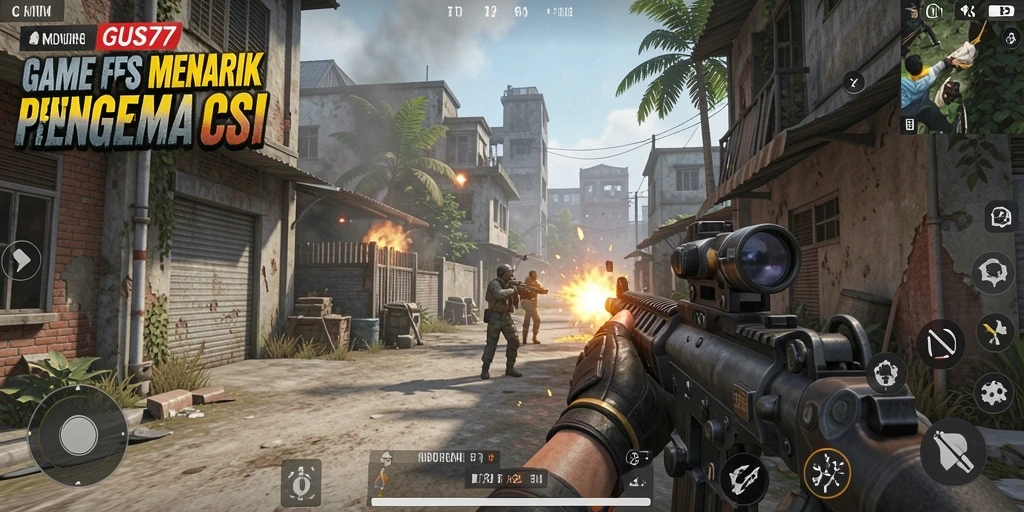 Menampilkan aksi seru dalam gameplay FPS GUS77.