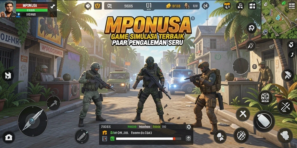 Tangkapan layar gameplay MPONUSA yang menunjukkan simulasi yang mendalam.
