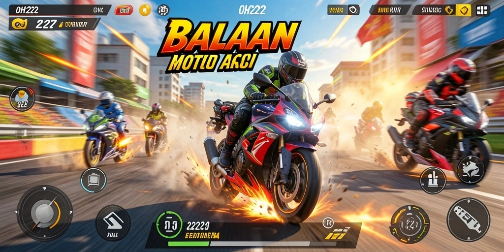 Screenshot gameplay OH222 menampilkan aksi balapan motor yang mendebarkan.