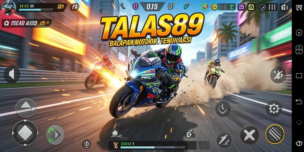 Tampilan gameplay TALAS89 yang mendebarkan dalam balapan motor.